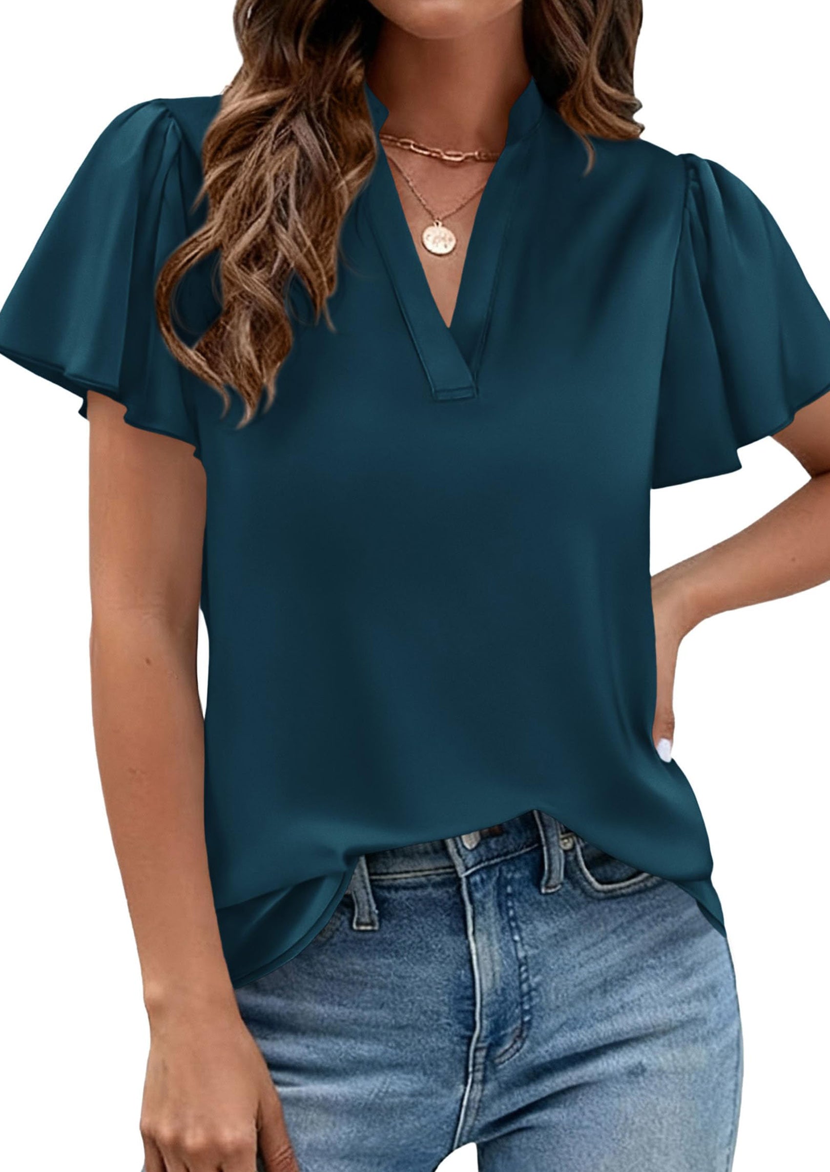 PRETTYGARDEN Women's Summer Blouses Dressy Casual Ruffle Cap Sleeve V Neck Business Work Trendy Cute Tops Spring Outfits PRETTYGARDEN
