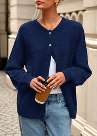 PRETTYGARDEN Fall Long Sleeve Cardigans for Women Trendy Open Front Winter Button Down Crewneck Soft Knit Sweater Jacket