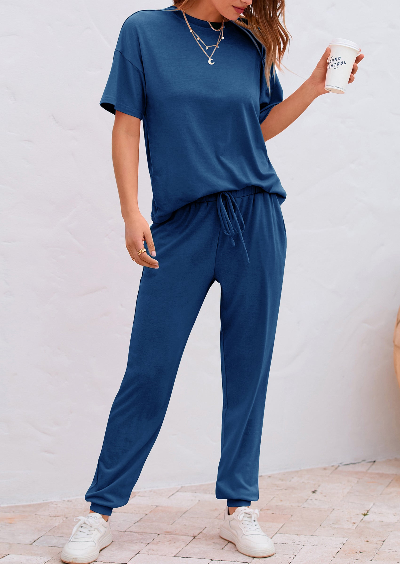 PRETTYGARDEN Women's Two Piece Lounge Sets Spring Summer Jogger Pants Vacation Outfits Travel Airplane Matching Clothes