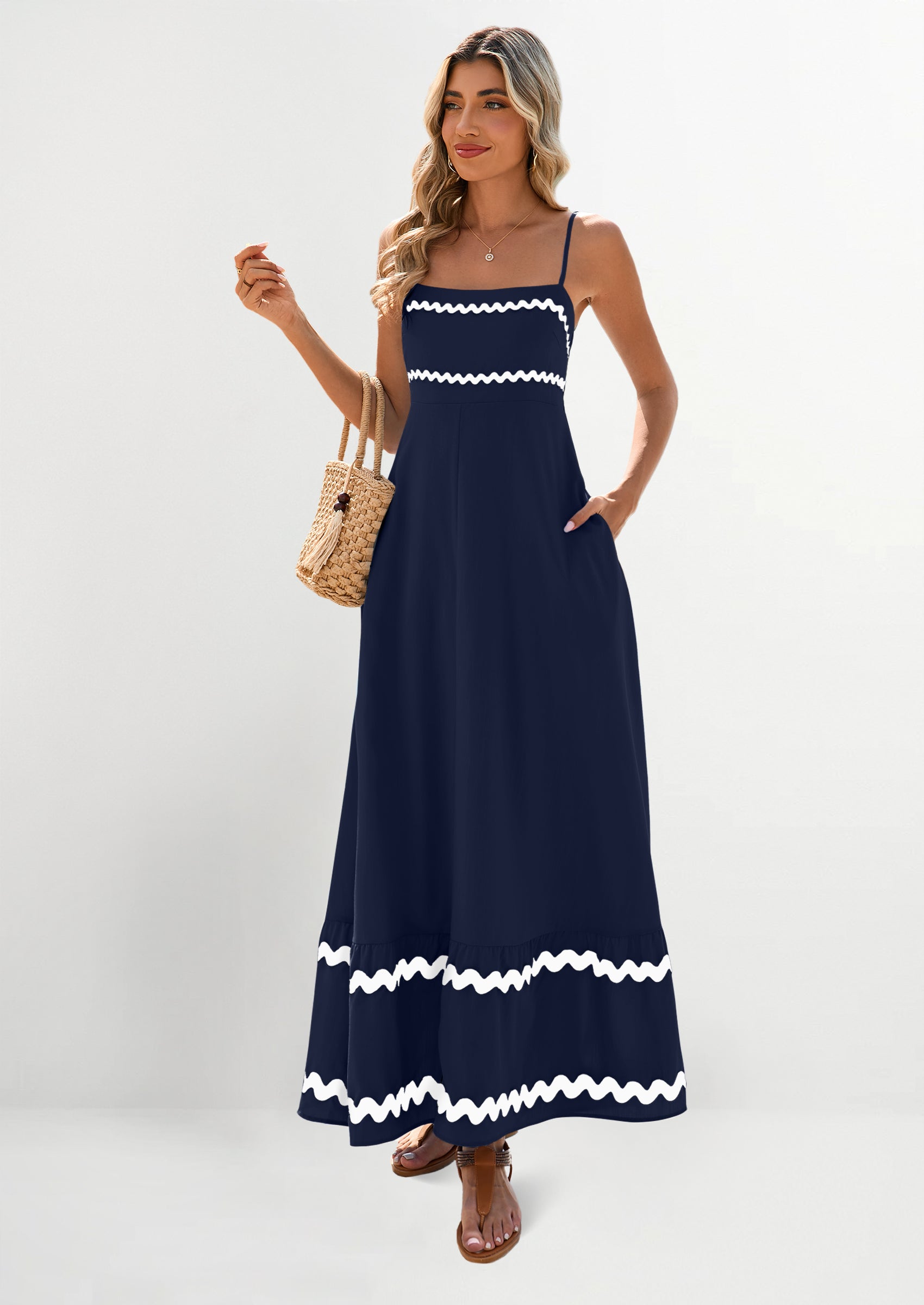 PRETTYGARDEN Women's Summer Flowy Maxi Dress Casual Sleeveless Spaghetti Strap Ruffle Beach Long Dresses