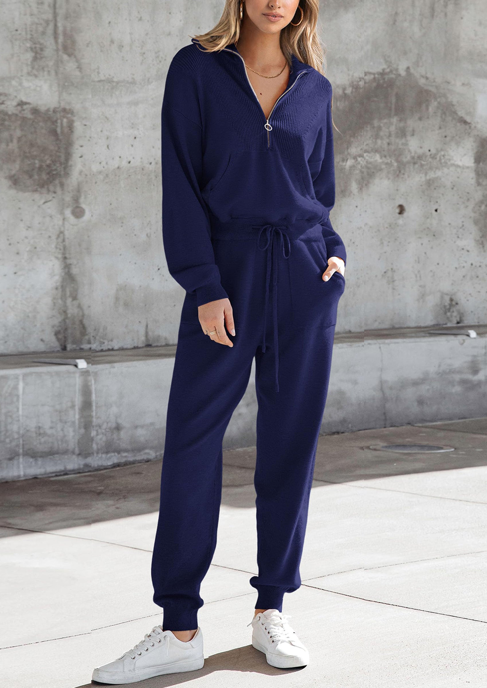 PRETTYGARDEN Women's 2 Piece Sweater Set Pullover Zip Up Sweatshirt Jogger Sweatpants Tracksuit Casual Outfit