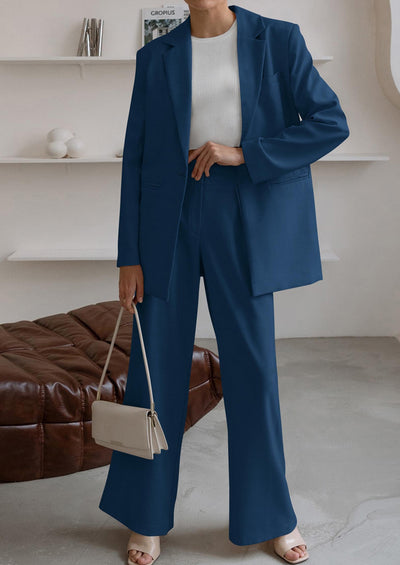 PRETTYGARDEN Women's Fall Two Piece Outfits Dressy Blazer Jacket and Wide Leg Pants Pockets Business Casual Office Suit Sets