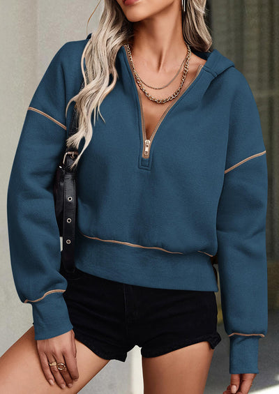 PRETTYGARDEN Women's Hooded Sweatshirts Long Sleeve Half Zip Cropped Hoodie Pullover Winter Fashion Clothes