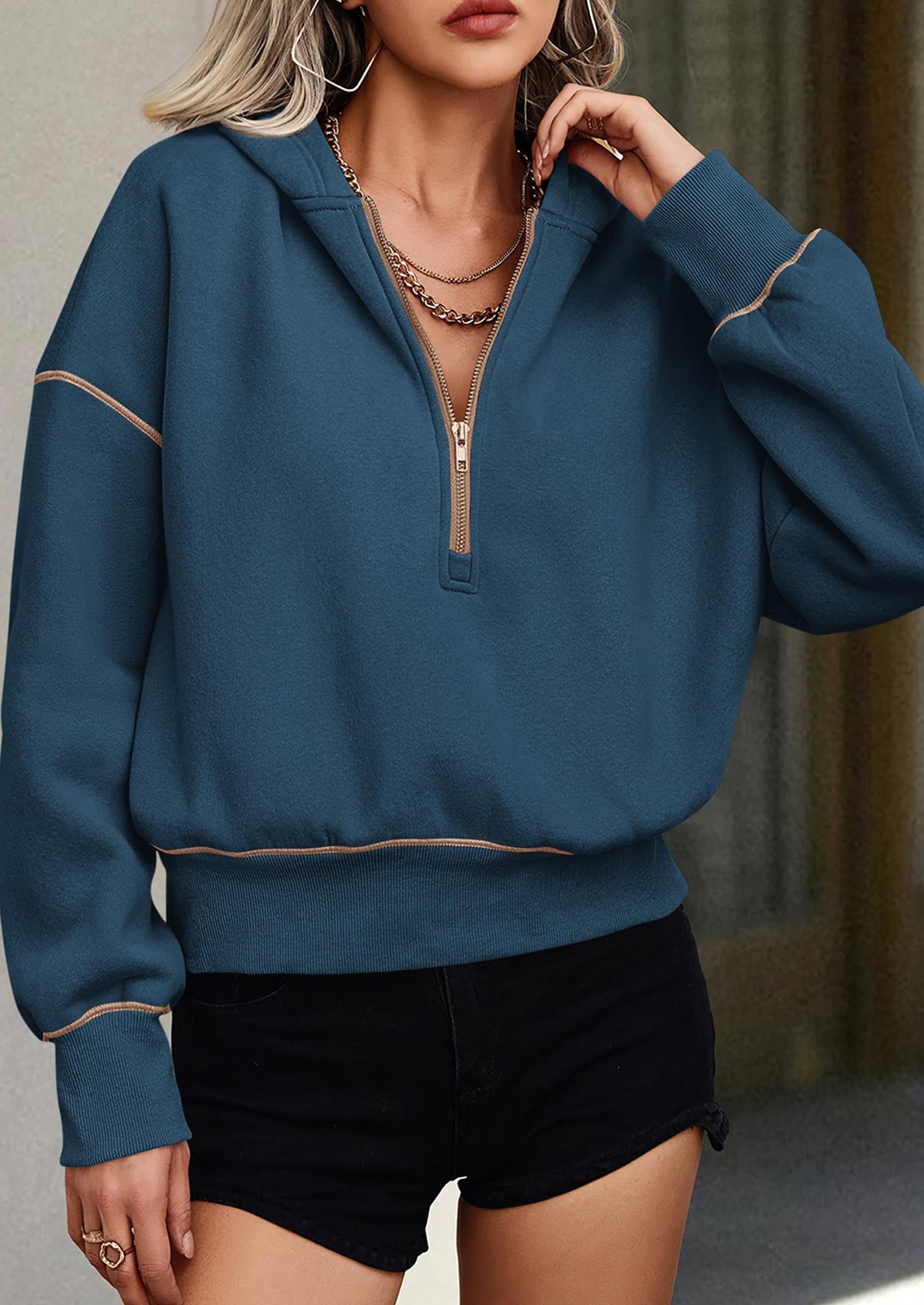 PRETTYGARDEN Women's Hooded Sweatshirts Long Sleeve Half Zip Cropped Hoodie Pullover Winter Fashion Clothes