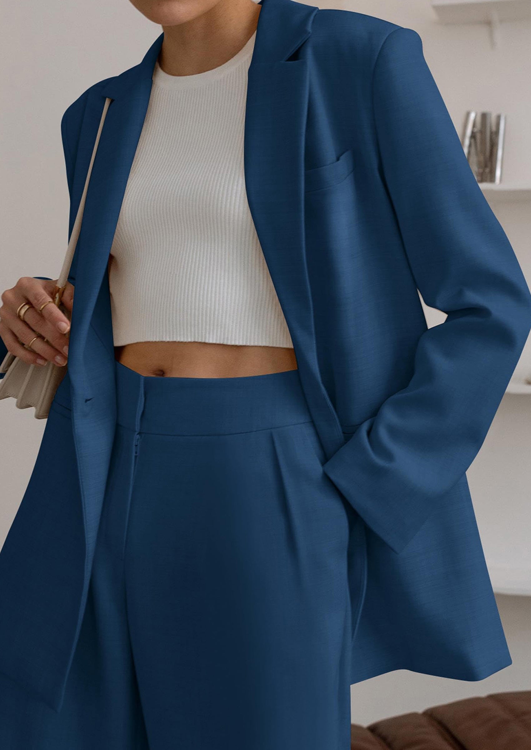 PRETTYGARDEN Women's Fall Two Piece Outfits Dressy Blazer Jacket and Wide Leg Pants Pockets Business Casual Office Suit Sets