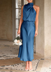 PRETTYGARDEN Women's Summer Satin Dress Elegant Sleeveless Mock Neck Cocktail Party Maxi Dresses