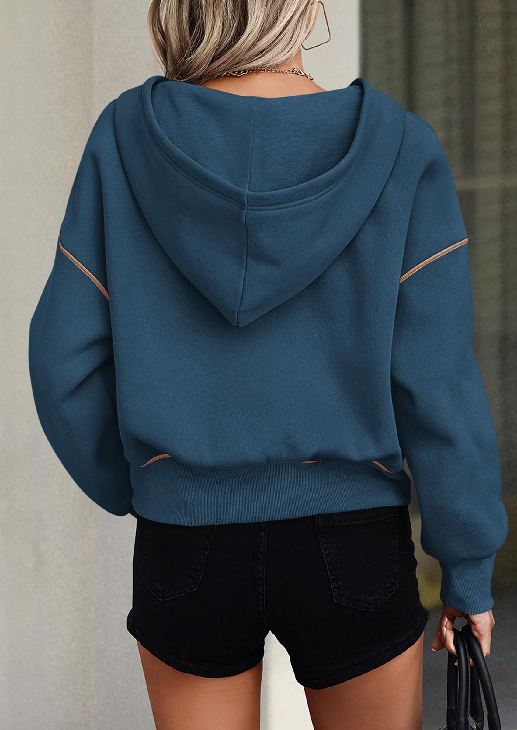 PRETTYGARDEN Women's Hooded Sweatshirts Long Sleeve Half Zip Cropped Hoodie Pullover Winter Fashion Clothes