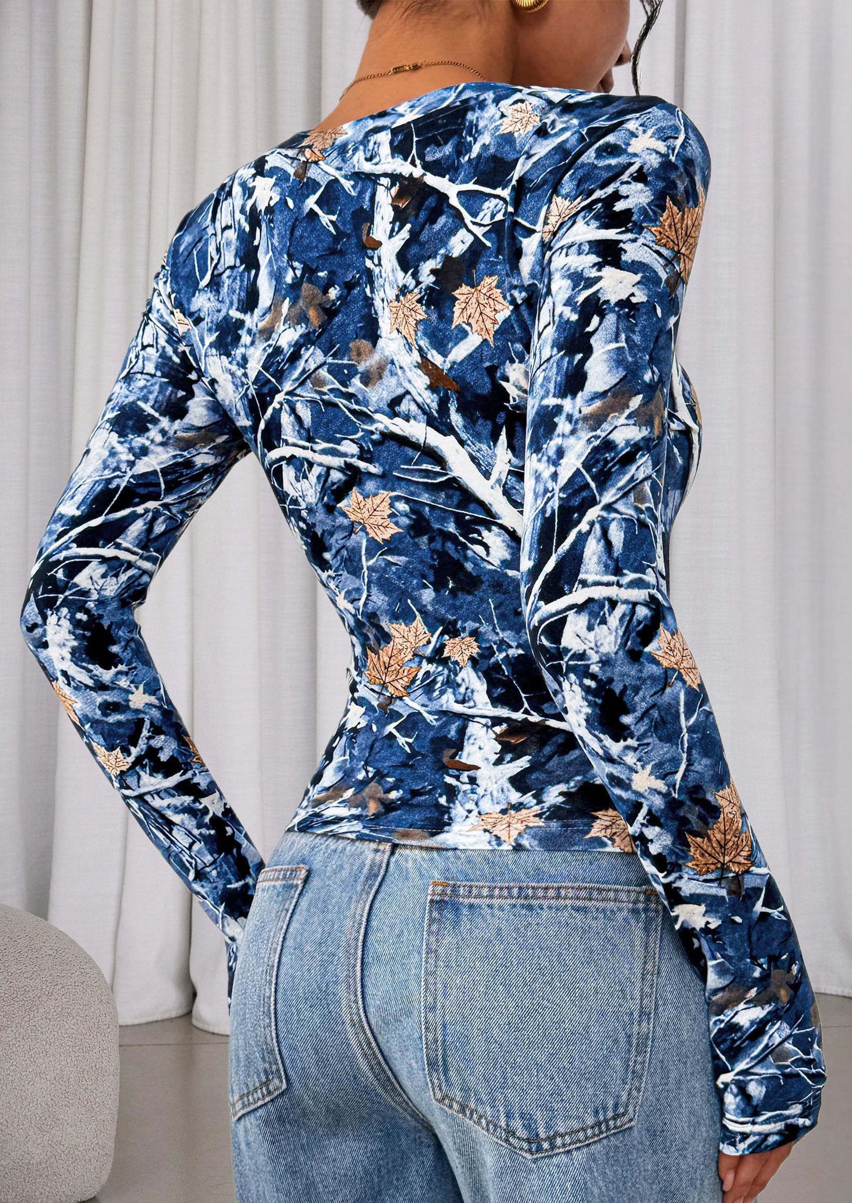 PRETTYGARDEN Womens Long Sleeve T Shirts Fall Trendy Deep V Neck Slim Fit Basic Crop Tops Casual Going Out Top