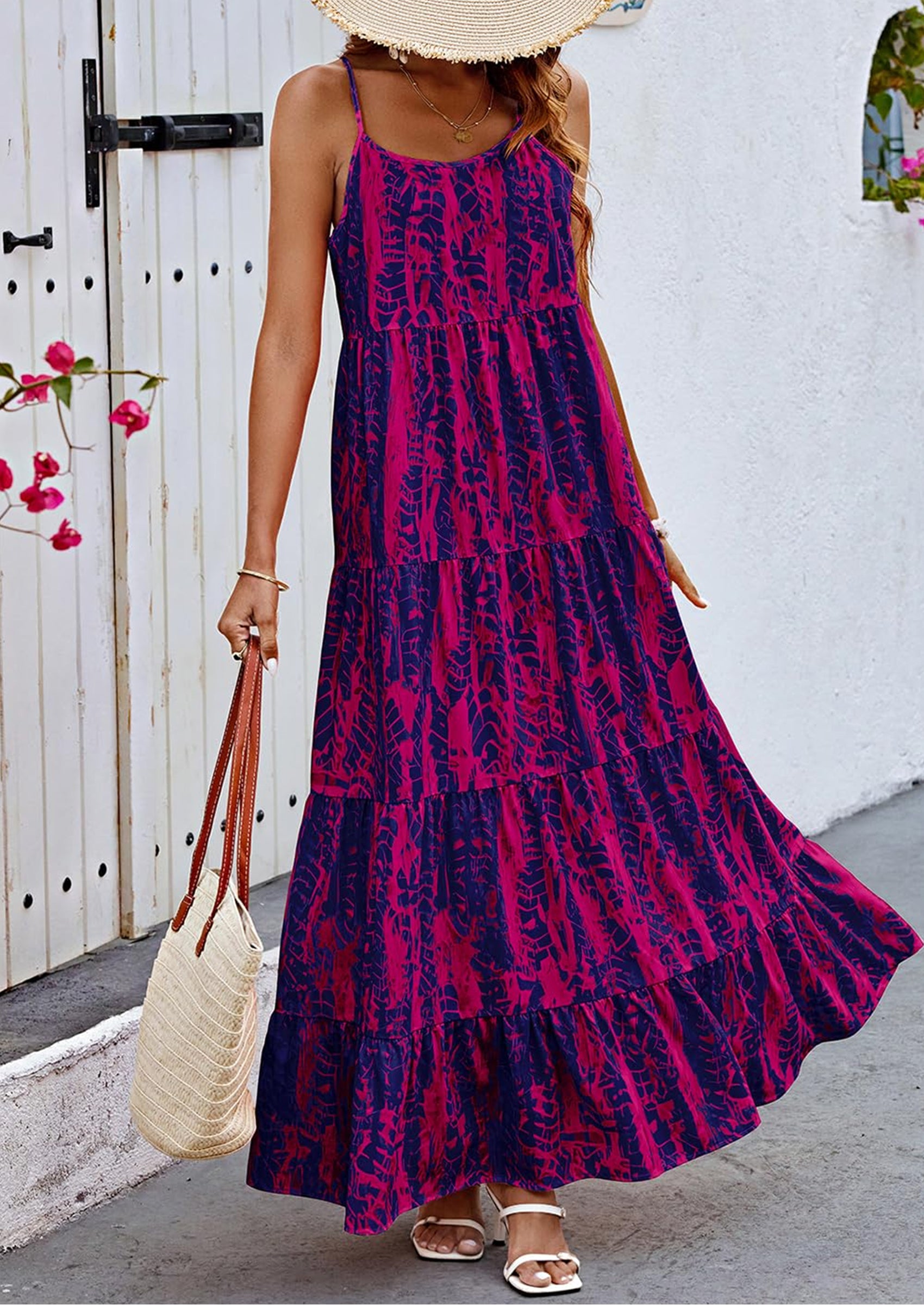 PRETTYGARDEN Women Summer Dresses Spaghetti Strap Scoop Neck Floral Maxi Dress Flowy Boho Long Sundress with Pockets