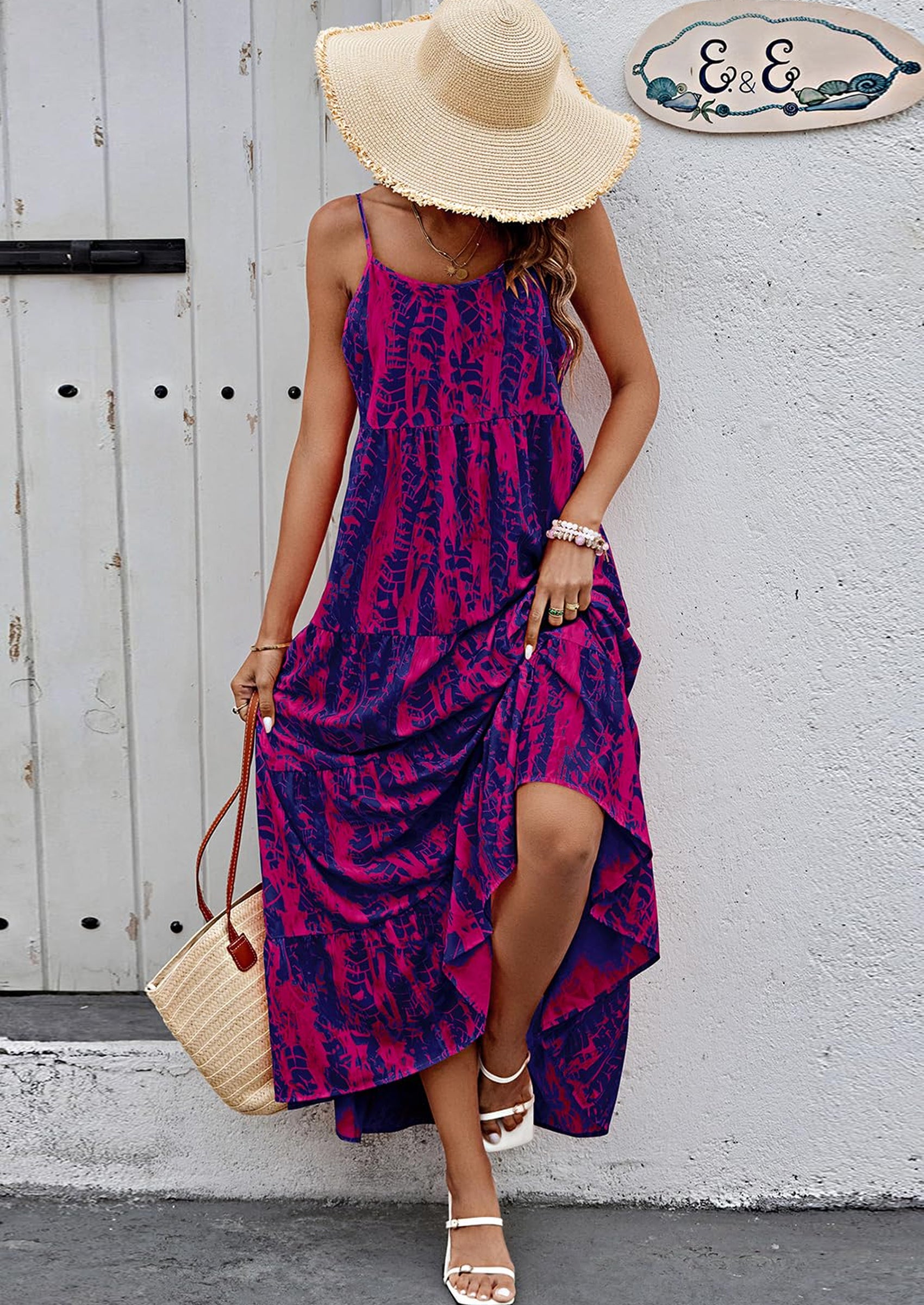 PRETTYGARDEN Women Summer Dresses Spaghetti Strap Scoop Neck Floral Maxi Dress Flowy Boho Long Sundress with Pockets