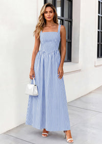 PRETTYGARDEN Women's Maxi Striped Dress Summer Sleeveless Square Neck Smocked A Line Long Flowy Spring Vacation Sundress PRETTYGARDEN