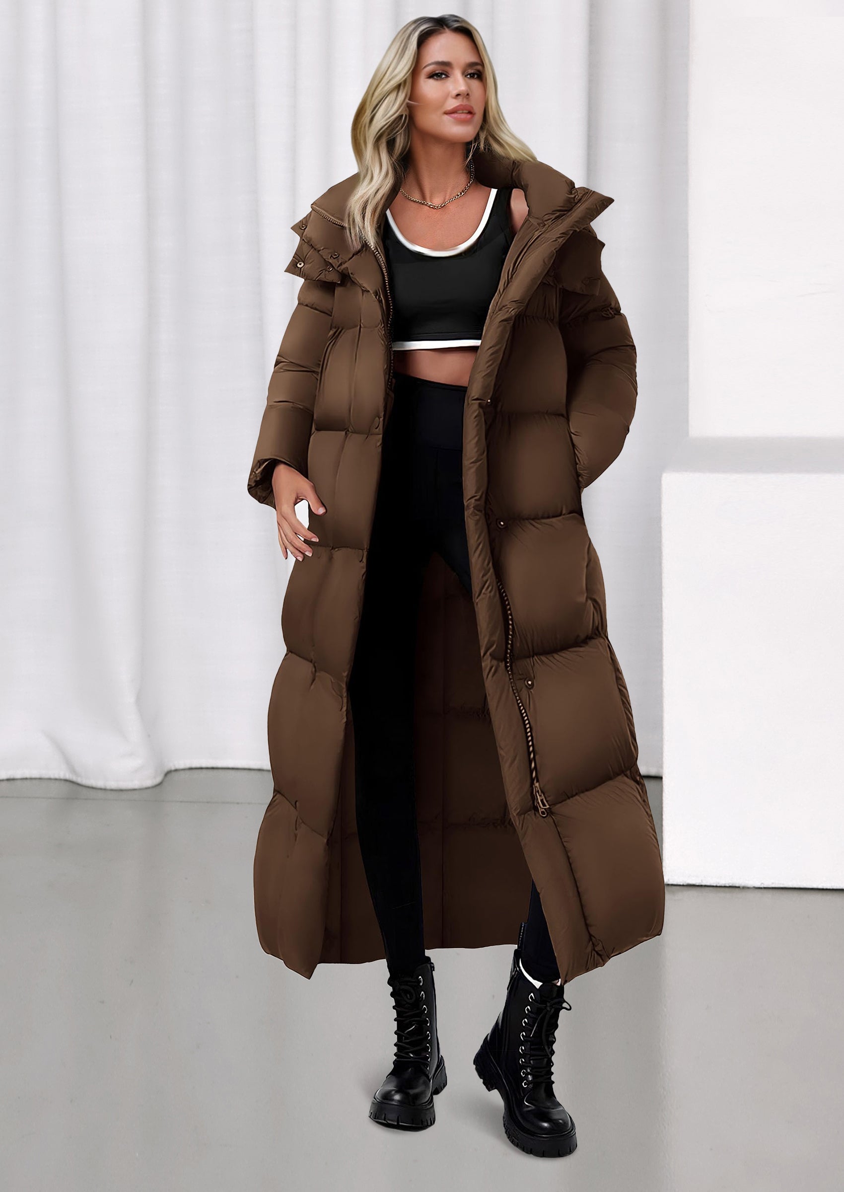 PRETTYGARDEN Women's Winter Long Puffer Coats Hooded Zip Up Casual Thickened Down Jackets Trendy Warm Clothes Outerwear