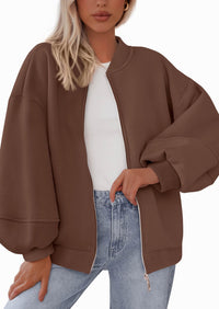 KIRUNDO Oversized Sweatshirt for Women Zip Up Bomber Jacket Fall Fashion Casual Long Sleeve Outerwear Winter Outfits PRETTYGARDEN