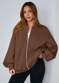 KIRUNDO Oversized Sweatshirt for Women Zip Up Bomber Jacket Fall Fashion Casual Long Sleeve Outerwear Winter Outfits