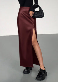 PRETTYGARDEN Womens Faux Leather Skirt Fall Bodycon High Waisted Slit Dressy Casual Winter Maxi Long Pencil Skirts