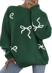 PRETTYGARDEN Fall Long Sleeve Pullover Sweaters for Women Trendy Crewneck Casual Cute Bow Chunky Knit Oversized Sweater