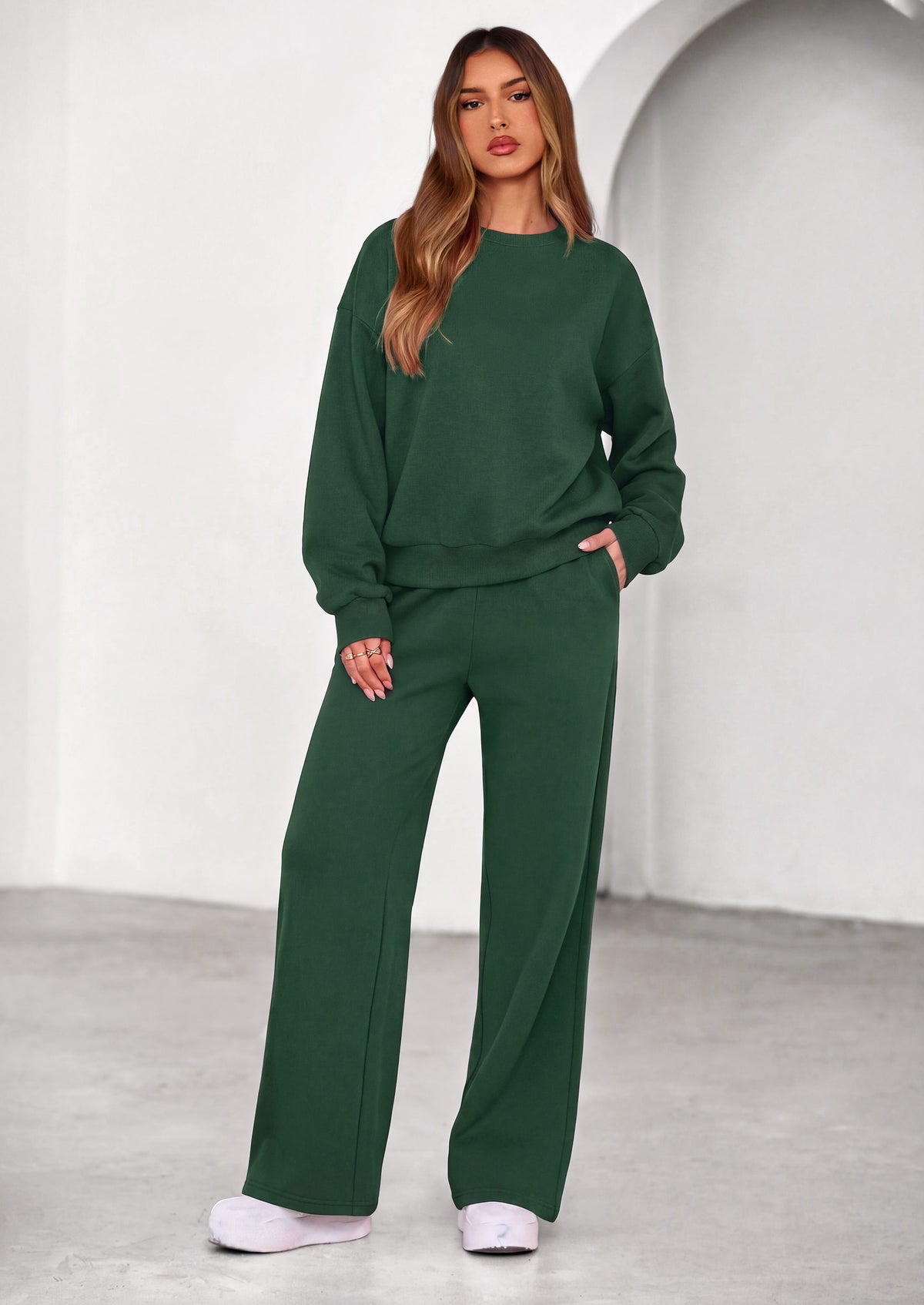 PRETTYGARDEN 2 Piece Lounge Sets for Women Casual Sweatsuits | Soft Stretchy,Drop Shoulder Crew Neck Sweatshirt & Wide Leg Pants,Workout Airport Matching Set Tracksuit,Fall Winter Outfits