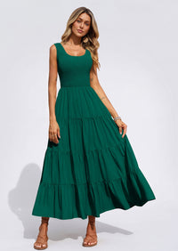 PRETTYGARDEN Women's 2026 Casual Loose Plain Maxi Sundress Smocked Tank Dress Sleeveless Summer Beach Tiered Long Dresses
