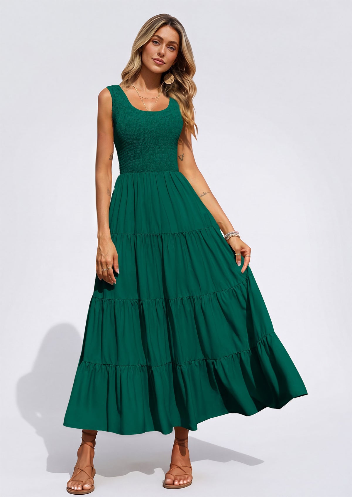 PRETTYGARDEN Women's 2026 Casual Loose Plain Maxi Sundress Smocked Tank Dress Sleeveless Summer Beach Tiered Long Dresses