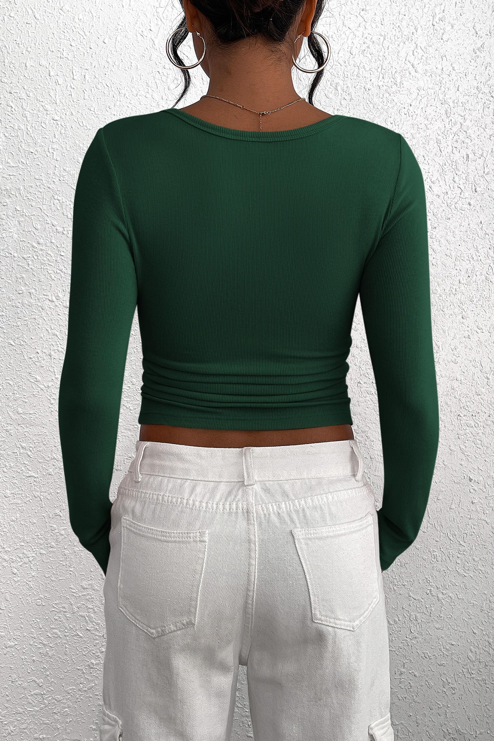 PRETTYGARDEN Women's Spring Fall Long Sleeve Henley T Shirts Button Ribbed Knit Slim Fit Casual Basic Tops Blouse