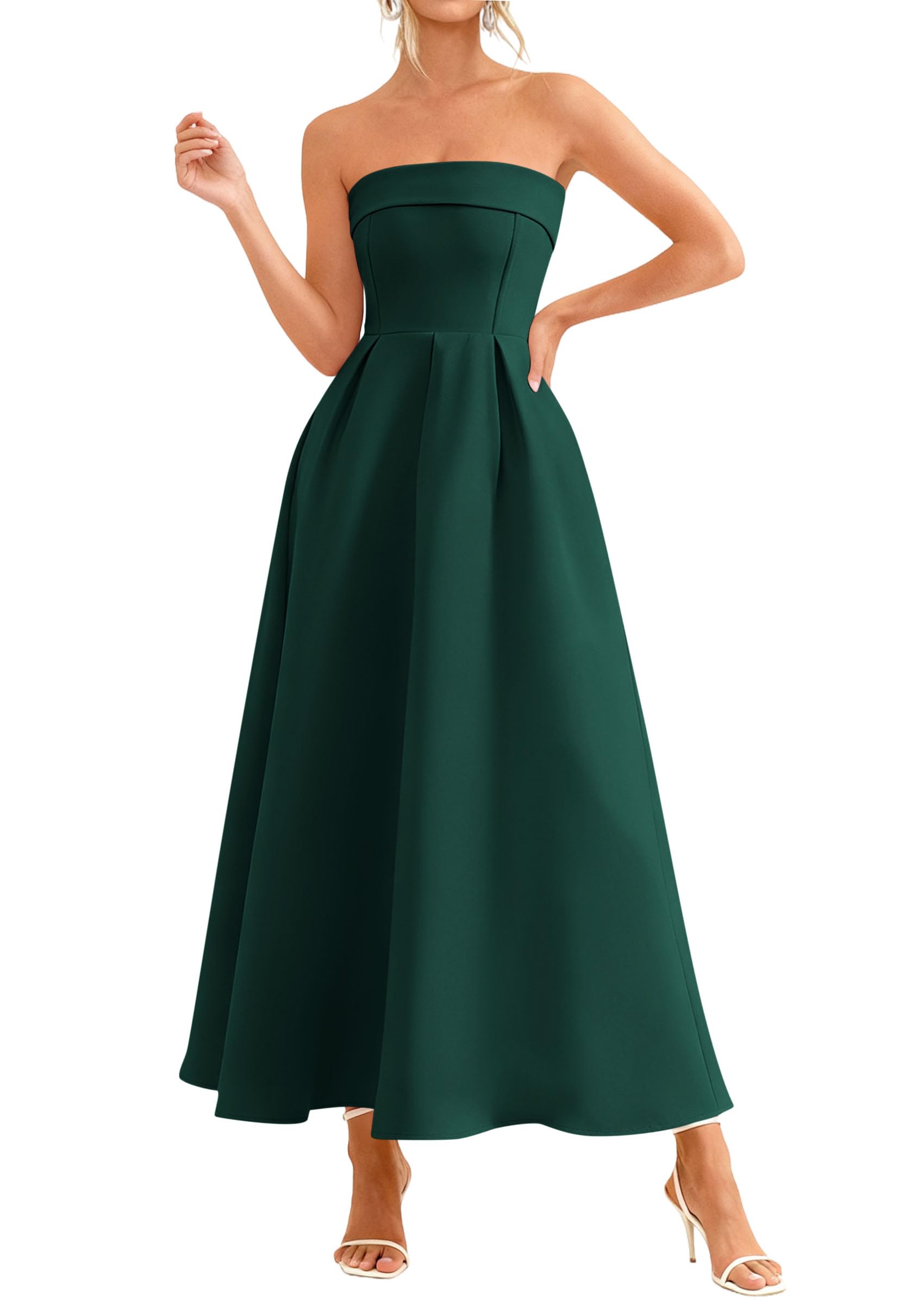 PRETTYGARDEN Cocktail Dresses for Women Summer Formal Elegant Tube Top Strapless Spring Wedding Guest Party Midi Dress PRETTYGARDEN