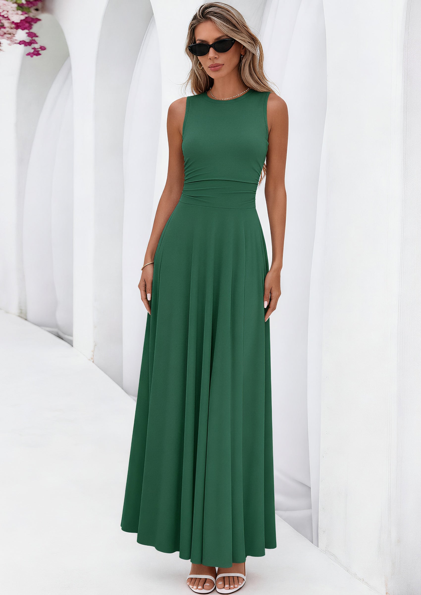 PRETTYGARDEN Womens Spring Dresses Casual Sleeveless Crewneck Aline Maxi Dress Stretch Tank Flowy Long Dresses