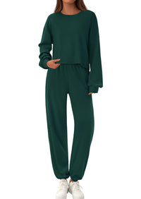 PRETTYGARDEN Women's Two Piece Outfits Lounge Sets Long Sleeve Pullover Tops Sweatpants Fall Fashion Matching Clothing