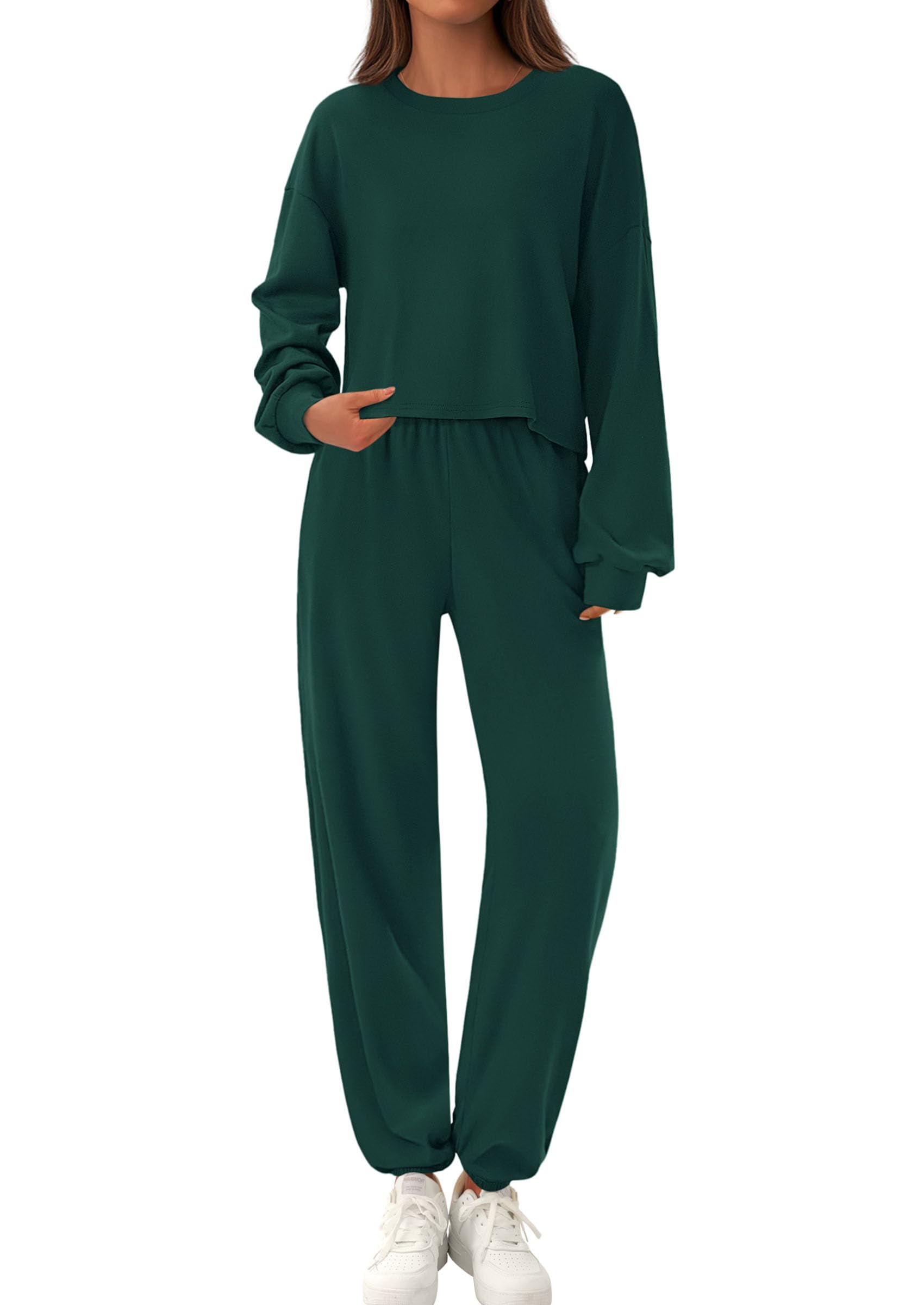 PRETTYGARDEN Women's Two Piece Outfits Lounge Sets Long Sleeve Pullover Tops Sweatpants Fall Fashion Matching Clothing