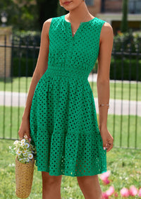 PRETTYGARDEN Women's Summer Dresses Sleeveless V Neck Eyelet Hollow Out Swing A Line Beach Vacation Sun Dress PRETTYGARDEN