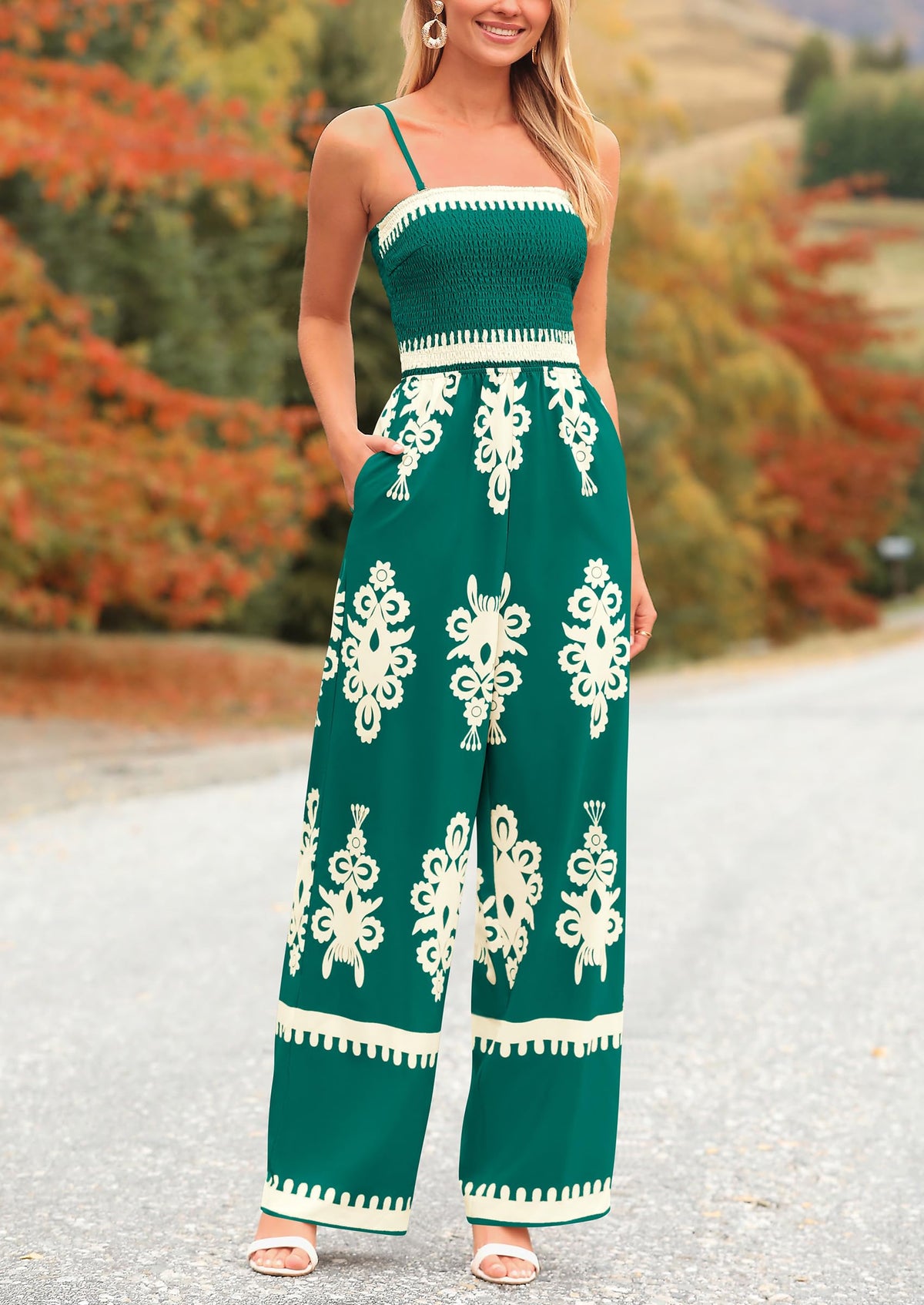 Spaghetti Strap Wide Leg Boho Jumpsuits