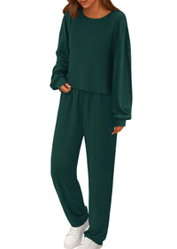 PRETTYGARDEN Women's Two Piece Outfits Lounge Sets Long Sleeve Pullover Tops Sweatpants Fall Fashion Matching Clothing