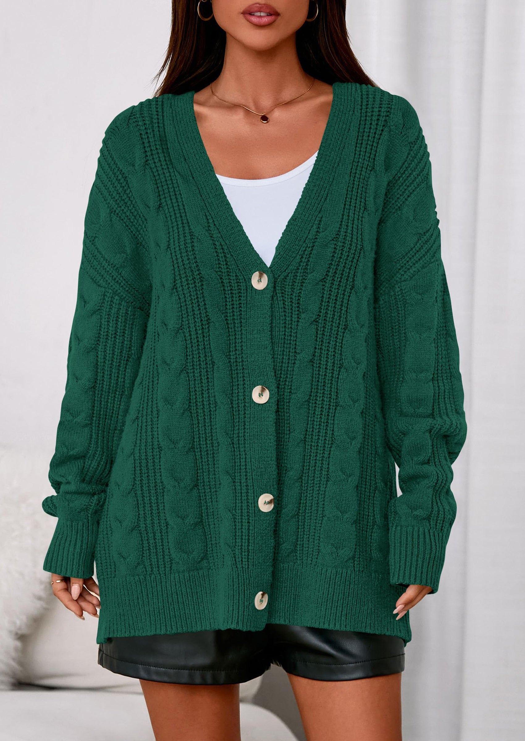 PRETTYGARDEN Women's Cable Knit Sweaters Fall Oversized Chunky Open Front Long Sleeve Cardigan Winter Coats