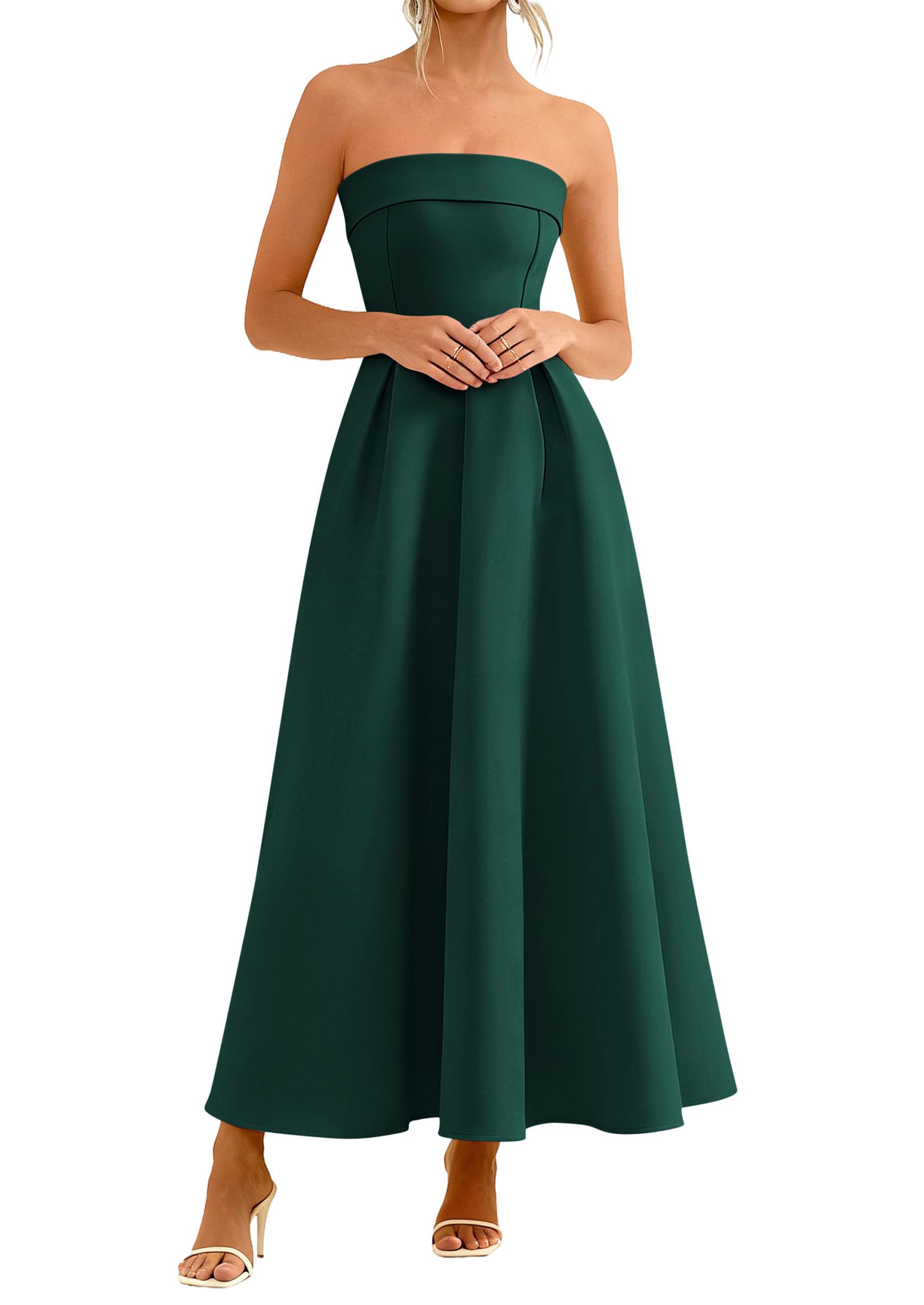 PRETTYGARDEN Cocktail Dresses for Women Summer Formal Elegant Tube Top Strapless Spring Wedding Guest Party Midi Dress PRETTYGARDEN