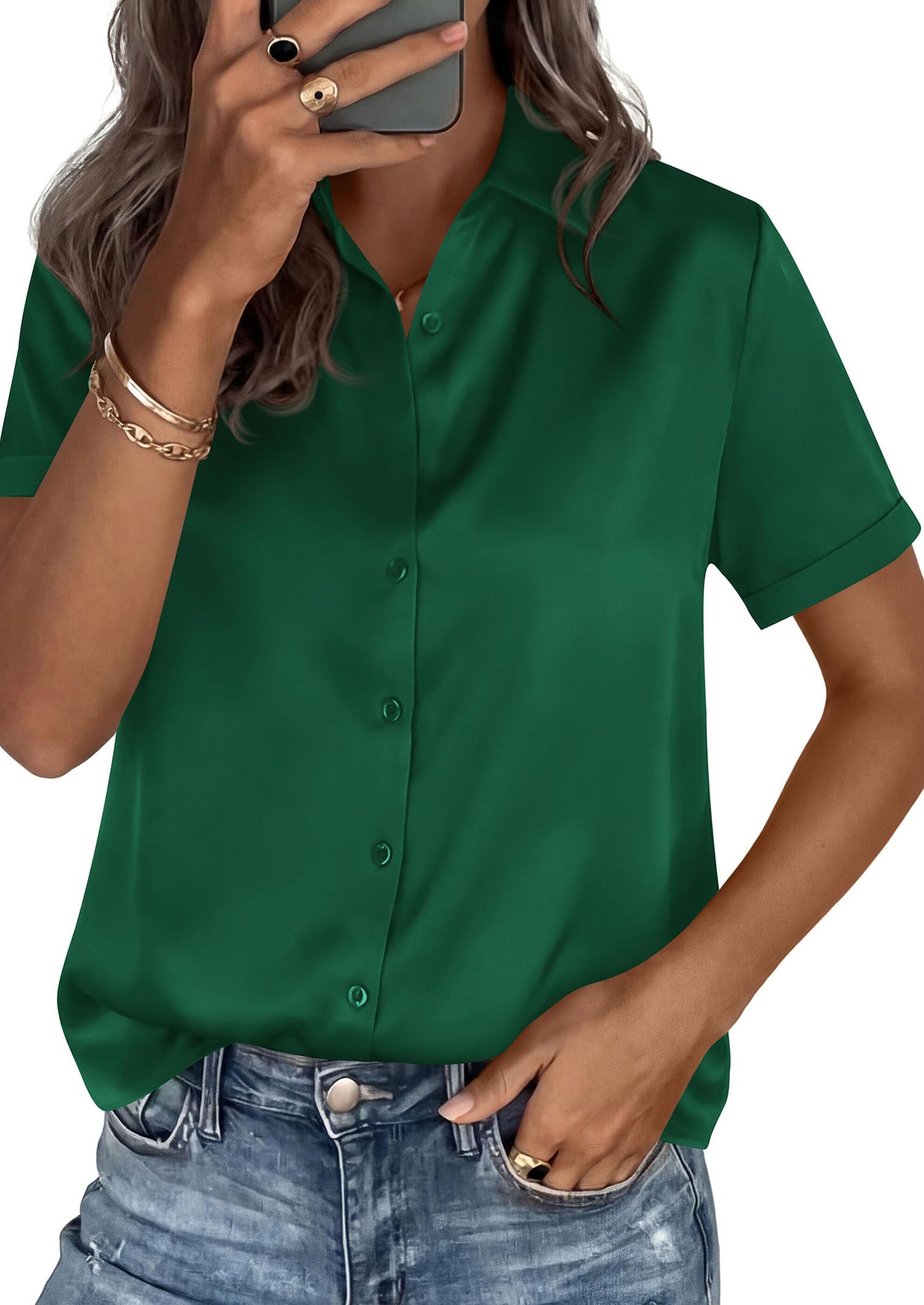 PRETTYGARDEN Women's Summer Button Down Shirts Short Sleeve Work Tops Dressy Blouses Spring Business Casual Outfits PRETTYGARDEN