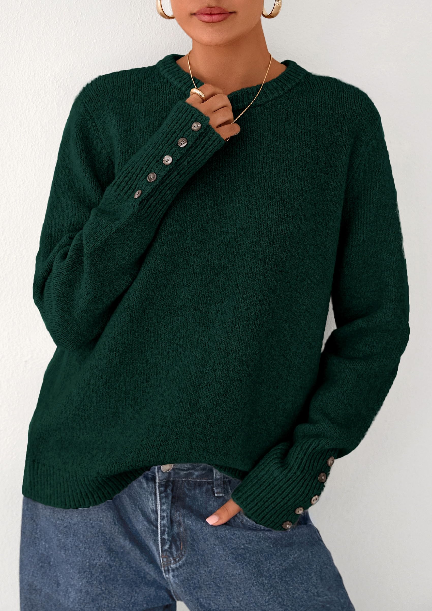 PRETTYGARDEN Womens Sweaters Fall Fashion Casual Crewneck Pullover Button Long Sleeve Cute Knit Tops Winter Clothes