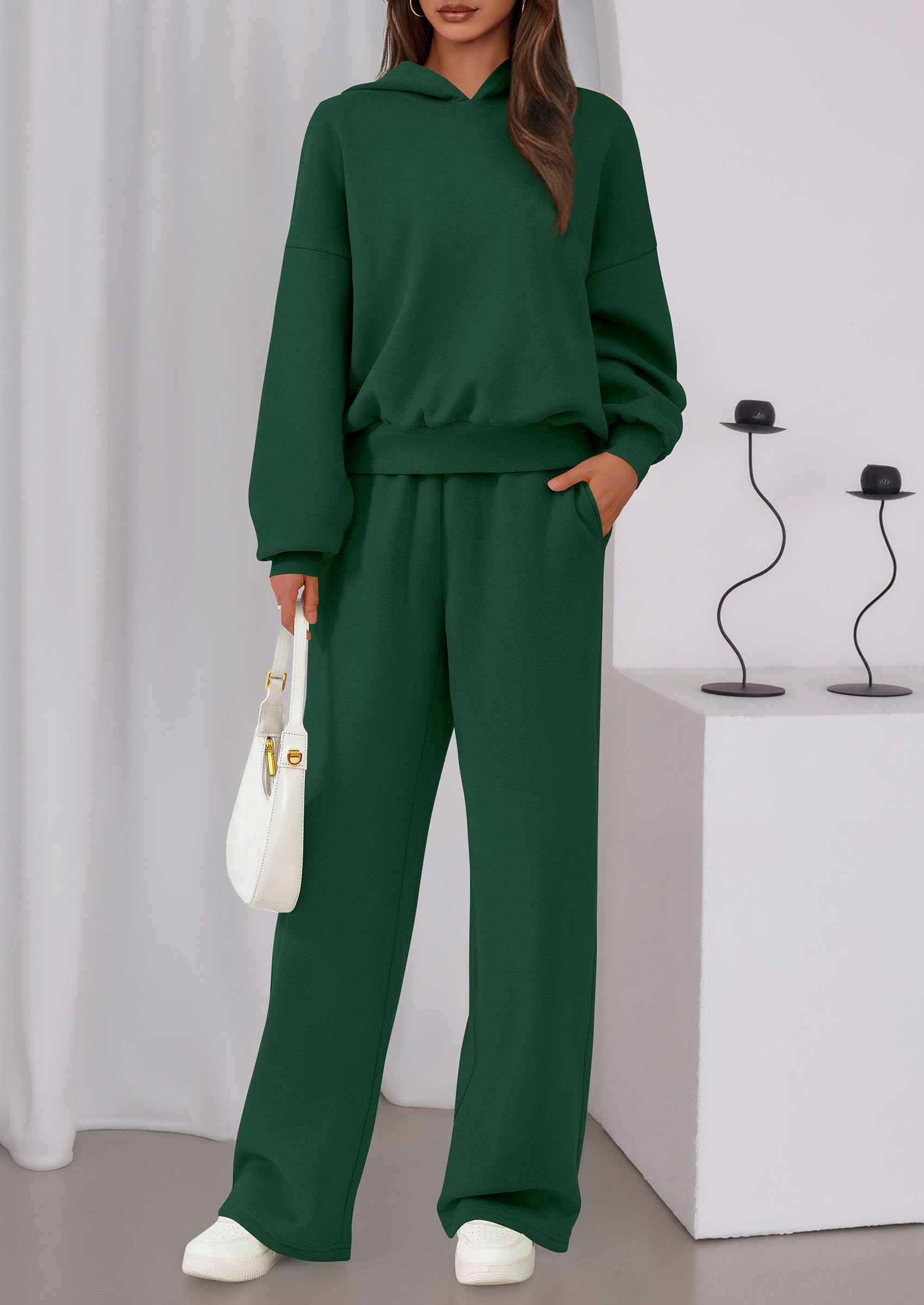 PRETTYGARDEN Womens Sweatsuits 2 Piece Set Casual Winter Long Sleeve Hoodie Loose Wide Leg Sweatpants Fall Tracksuit