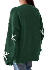 PRETTYGARDEN Fall Long Sleeve Pullover Sweaters for Women Trendy Crewneck Casual Cute Bow Chunky Knit Oversized Sweater