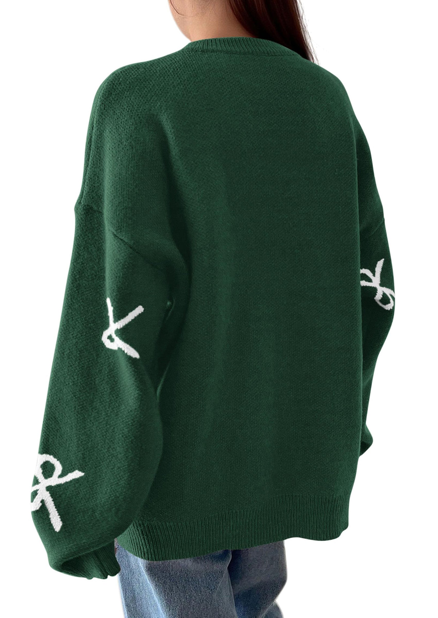 PRETTYGARDEN Fall Long Sleeve Pullover Sweaters for Women Trendy Crewneck Casual Cute Bow Chunky Knit Oversized Sweater