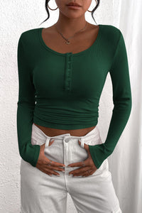 PRETTYGARDEN Women's Spring Fall Long Sleeve Henley T Shirts Button Ribbed Knit Slim Fit Casual Basic Tops Blouse