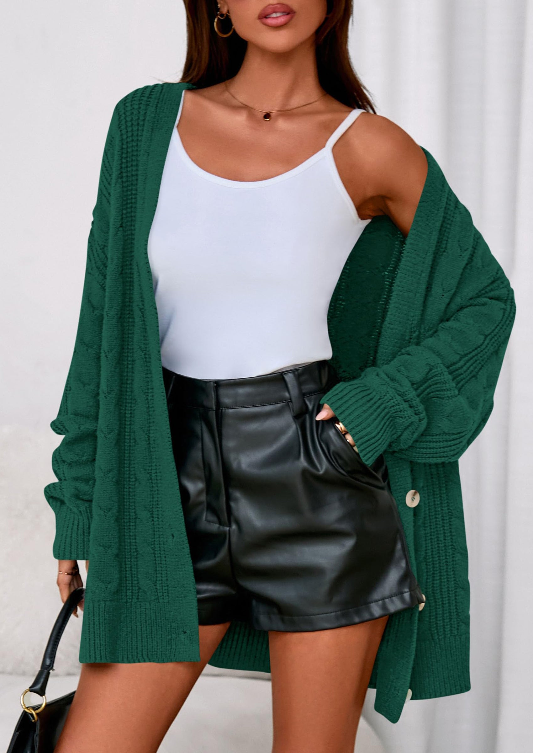 PRETTYGARDEN Women's Cable Knit Sweaters Fall Oversized Chunky Open Front Long Sleeve Cardigan Winter Coats