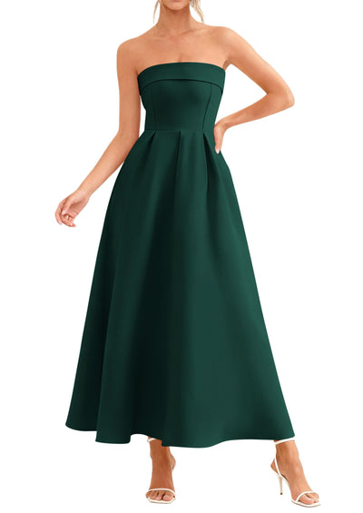 PRETTYGARDEN Cocktail Dresses for Women Summer Formal Elegant Tube Top Strapless Spring Wedding Guest Party Midi Dress PRETTYGARDEN