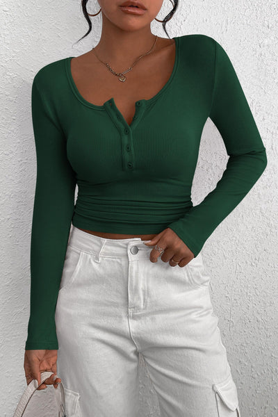 PRETTYGARDEN Women's Spring Fall Long Sleeve Henley T Shirts Button Ribbed Knit Slim Fit Casual Basic Tops Blouse