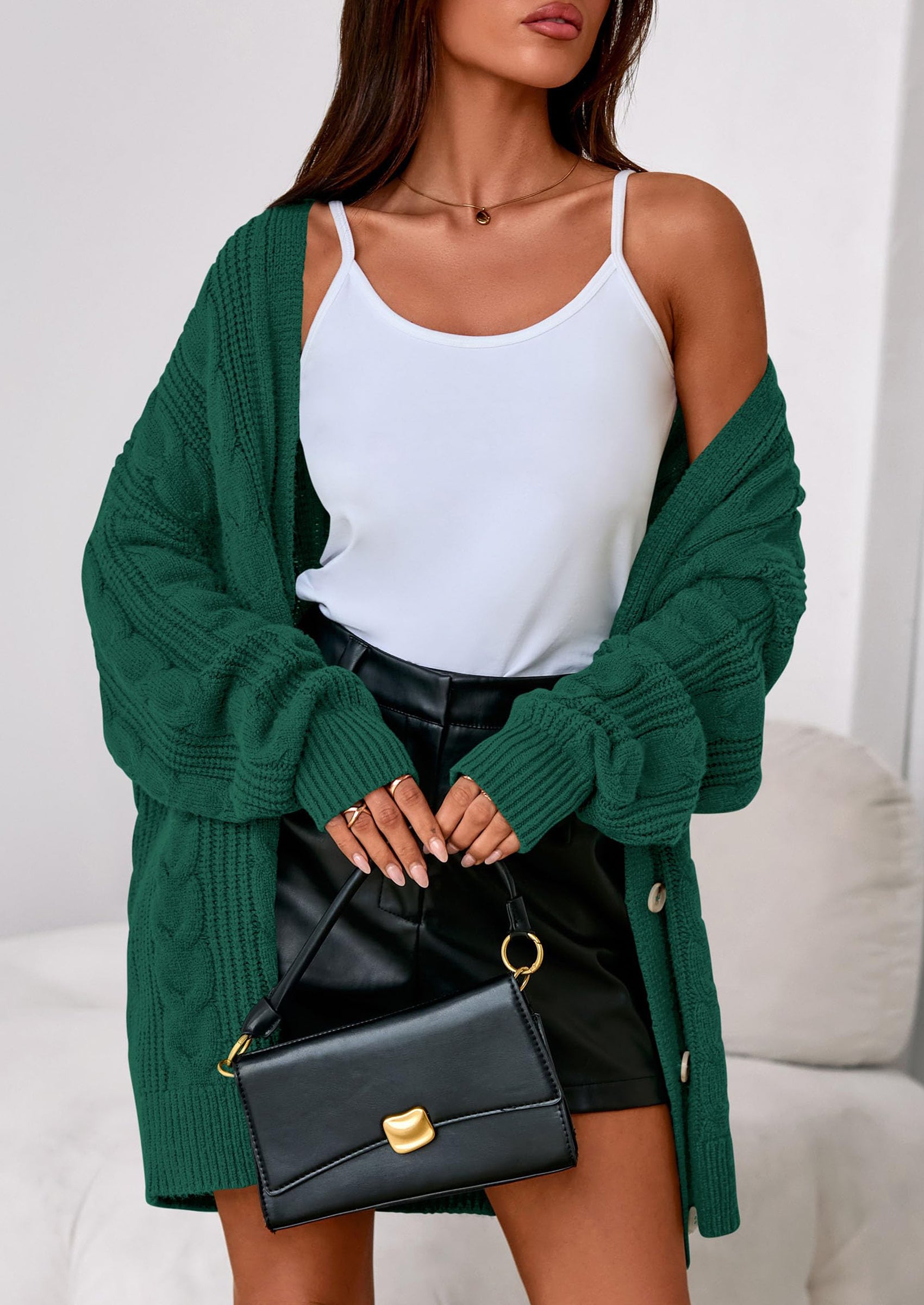 PRETTYGARDEN Women's Cable Knit Sweaters Fall Oversized Chunky Open Front Long Sleeve Cardigan Winter Coats