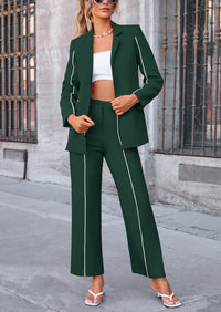 PRETTYGARDEN 2 Piece Blazer Outfits Business Casual Oversized Jacket Wide Leg Work Pants Dressy Suit Set