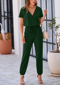 PRETTYGARDEN Jumpsuits for Women Dressy Summer Casual Short Sleeve Romper Spring Airport Beach Vacation Travel Outfits