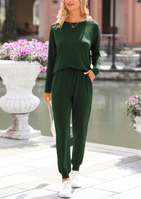 PRETTYGARDEN Lounge Outfit Long Sleeve Crewneck Pullover Tops High Waisted Pants Set Tracksuit