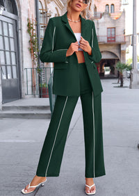 PRETTYGARDEN 2 Piece Blazer Outfits Business Casual Oversized Jacket Wide Leg Work Pants Dressy Suit Set