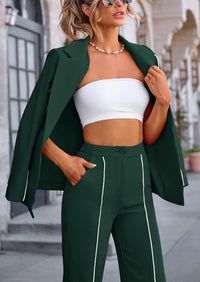 PRETTYGARDEN 2 Piece Blazer Outfits Business Casual Oversized Jacket Wide Leg Work Pants Dressy Suit Set