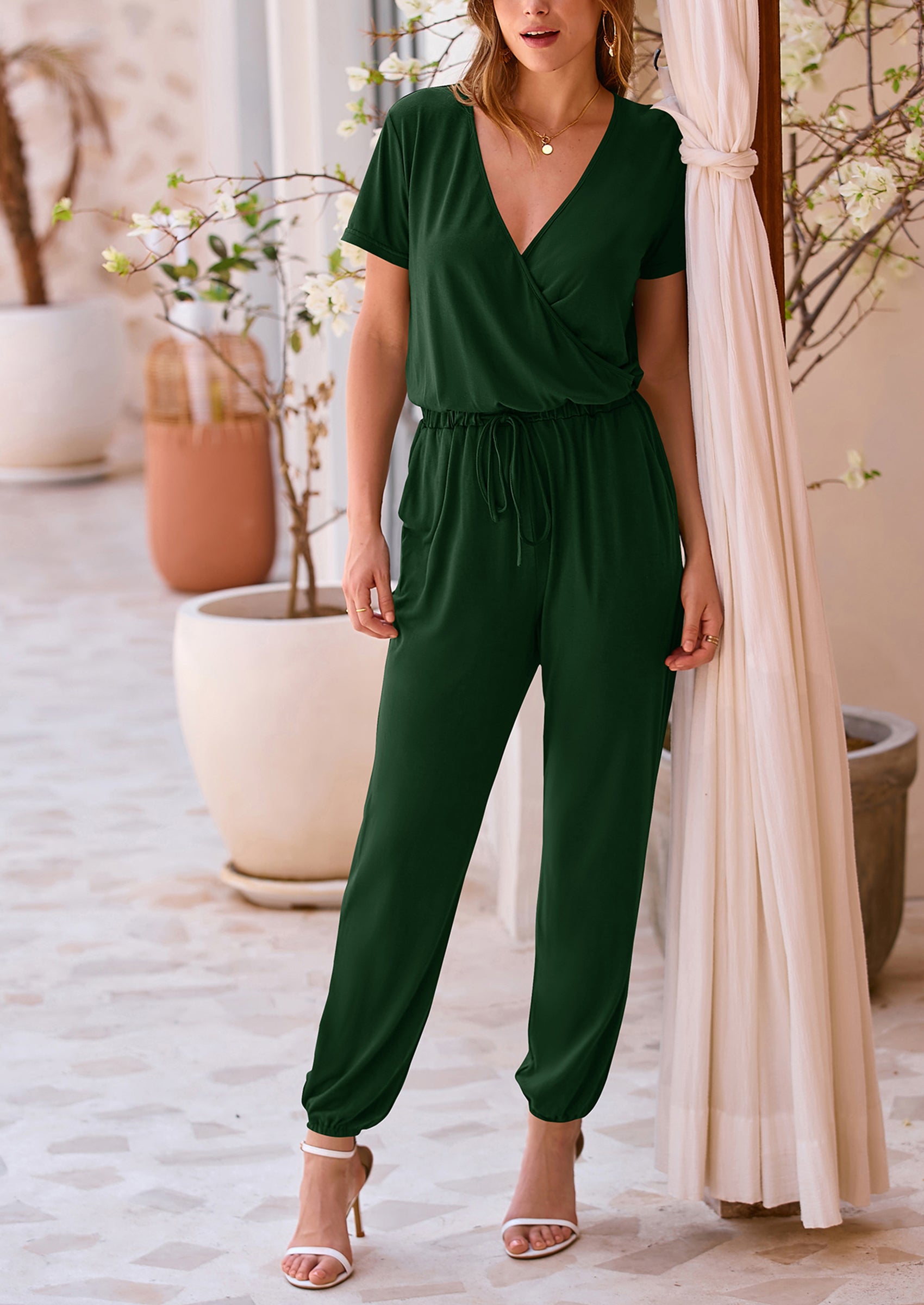PRETTYGARDEN Jumpsuits for Women Dressy Summer Casual Short Sleeve Romper Spring Airport Beach Vacation Travel Outfits