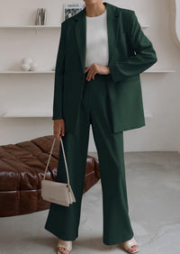 PRETTYGARDEN Women's Fall Two Piece Outfits Dressy Blazer Jacket and Wide Leg Pants Pockets Business Casual Office Suit Sets